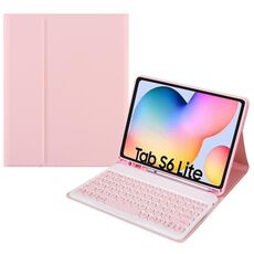 Custodia in pelle per tastiera Bluetooth con cappuccio rotondo con slot per penna, senza touchpad per Samsung Galaxy Tab A7 10.4 2020 (tastiera rosa + rosa)