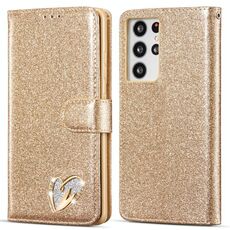 Per Samsung Galaxy S21 Ultra 5G Glitter Powder Love Custodia in pelle per telefono (oro)