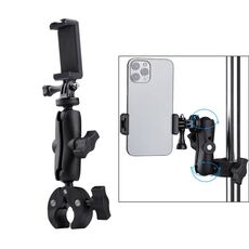 Supporto per pinza a morsetto regolabile con rotazione a 360 gradi versione estesa con morsetto per telefono (nero)