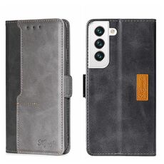 Per Samsung Galaxy S22 Custodia per telefono in pelle con fibbia laterale in contrasto colore (nero + grigio)
