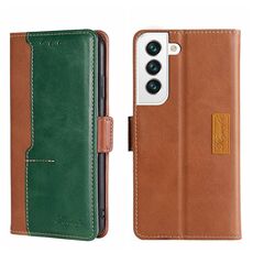 Per Samsung Galaxy S22 + Custodia per telefono in pelle con fibbia laterale a contrasto (marrone chiaro + verde)
