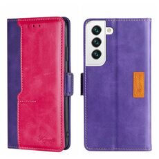 Per Samsung Galaxy S22+ Custodia per telefono in pelle con fibbia laterale a contrasto (viola + rosa rossa)
