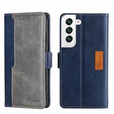 Per Samsung Galaxy S22+ Custodia per telefono in pelle con fibbia laterale a contrasto (blu + grigio)