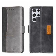 Per Samsung Galaxy S22 Custodia per telefono in pelle con fibbia laterale a colori ultra contrastanti (nero + grigio)