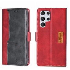 Per Samsung Galaxy S22 Custodia per telefono in pelle con fibbia laterale a colori ultra contrastanti (rosso + nero)