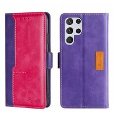 Per Samsung Galaxy S22 Custodia per telefono in pelle con fibbia laterale a colori ultra contrastanti (viola + rosa rossa)