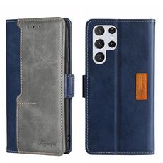 Per Samsung Galaxy S22 Custodia per telefono in pelle con fibbia laterale a colori ultra contrastanti (blu + grigio)