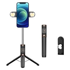 Bastone per selfie con treppiede a doppia luce con telecomando Bluetooth (nero)