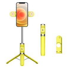 Bastone per selfie con treppiede a doppia luce con telecomando Bluetooth (giallo)