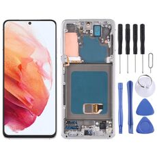 Schermo LCD originale Super AMOLED per Samsung Galaxy S21 4G/S21 5G SM-G990 SM-G991 Assemblea completa con cornice (argento)