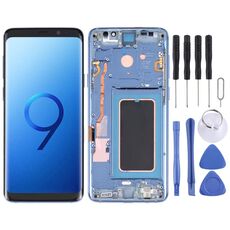 Schermo LCD originale Super AMOLED per Galaxy S9 / G960F / DS / G960U / G960W / G9600 digitalizzatore assemblaggio completo con cornice (blu)