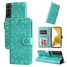 Per Samsang Galaxy S22 5G Custodia in pelle di girasole goffrata (verde)