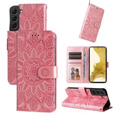 Per Samsang Galaxy S22 + 5G Custodia in pelle di girasole goffrata (rosa)