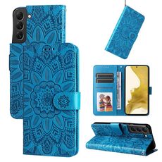Per Samsang Galaxy S22 + 5G Custodia in pelle di girasole goffrata (blu)