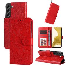 Per Samsang Galaxy S22 + 5G Custodia in pelle di girasole goffrata (rossa)