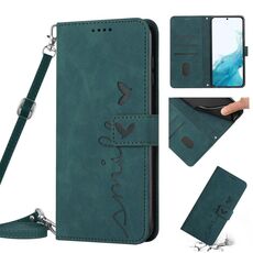 Per Samsung Galaxy S22 Custodia per telefono in pelle con motivo a cuore Skin Feel con cordino (verde)