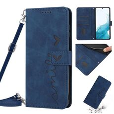 Per Samsung Galaxy S22 Custodia per telefono in pelle con motivo a cuore Skin Feel con cordino (blu)