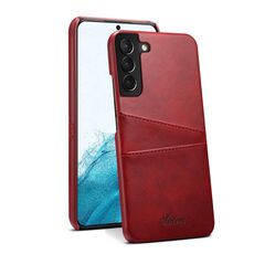 Per Samsung Galaxy S22+ Custodia protettiva posteriore con struttura in vitello con slot per schede (rosso)