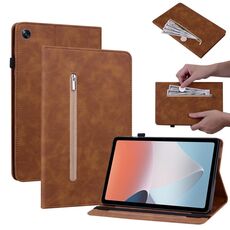 Per OPPO Pad Air Skin Feel Custodia per tablet in pelle con cerniera in tinta unita (marrone)
