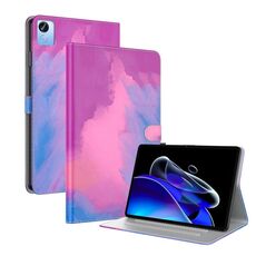 Per Realme Pad X Custodia per tablet in pelle con motivo ad acquerello (viola rosso)