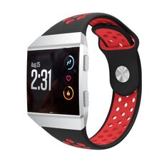 Per Fitbit Ionic Cinturino in silicone bicolore traspirante (nero rosso)