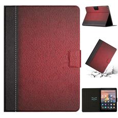 Per Amazon Kindle Fire HD 8 2018/2017/2016 Custodia per tablet in pelle a tinta unita con cuciture (rosso)
