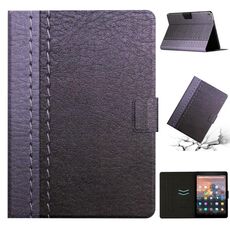 Per Amazon Kindle Fire HD 10 2015 Custodia per tablet in pelle a tinta unita con cuciture (grigio)