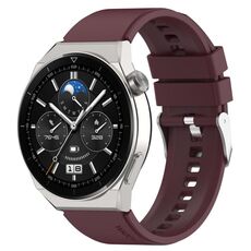 Per Huawei Watch GT 42mm/46mm / GT2 46mm 22mm Cinturino in silicone con testa sporgente Fibbia argento (rosso vino)