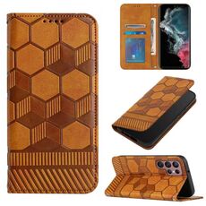 Per Samsung Galaxy S22 Ultra 5G Football Texture Custodia magnetica in pelle per telefono (cachi)