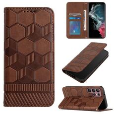 Per Samsung Galaxy S22 Ultra 5G Football Texture Custodia magnetica in pelle per telefono (marrone)