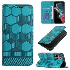 Per Samsung Galaxy S22 Ultra 5G Football Texture Custodia magnetica in pelle per telefono (azzurro)