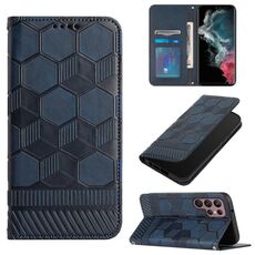 Per Samsung Galaxy S22 Ultra 5G Football Texture Custodia magnetica in pelle per telefono (blu scuro)
