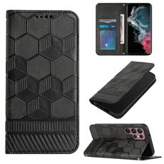 Per Samsung Galaxy S22 Ultra 5G Football Texture Magnetic Leather Flip Phone Case (Nero)