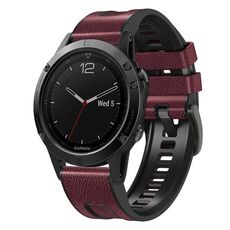 Per Garmin Fenix 7X cinturino in silicone + pelle a sgancio rapido (rosso vino)