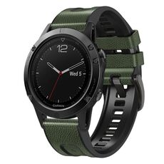 Per Garmin Fenix 7X cinturino in silicone + pelle a sgancio rapido (verde militare)
