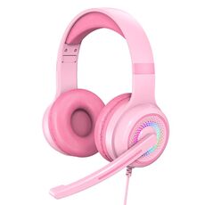 Cuffie da gioco cablate per PC stereo LED Y20 LED con microfono (rosa)