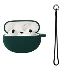 Custodia in silicone per auricolari Bluetooth per OPPO Enco X2 con corda a mano (verde scuro)