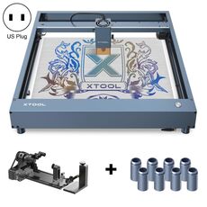 XTOOL D1 Pro-20W Macchina per incisione e taglio laser fai-da-te ad alta precisione + Attacco rotante + Kit alzata, Tipo di spina: Spina americana (grigio metallo)