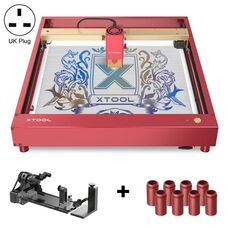 XTOOL D1 Pro-20W Macchina per incisione e taglio laser fai-da-te ad alta precisione + Attacco rotante + Kit di sollevamento, Tipo di spina: Spina britannica (rosso dorato)