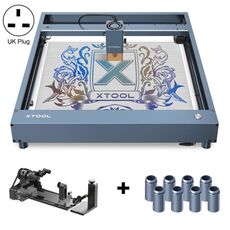 XTOOL D1 Pro-20W Macchina per incisione e taglio laser fai-da-te ad alta precisione + Attacco rotante + Kit alzata, Tipo di spina: Spina britannica (grigio metallo)