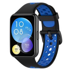 Per Huawei Watch Fit 2 Cinturino in silicone traspirante bicolore (nero + blu)