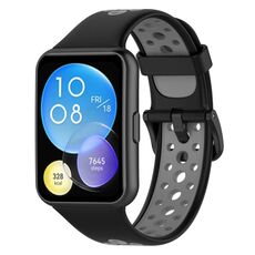 Per Huawei Watch Fit 2 Cinturino in silicone traspirante bicolore (nero + grigio)