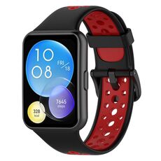 Per Huawei Watch Fit 2 Cinturino in silicone traspirante bicolore (nero + rosso)