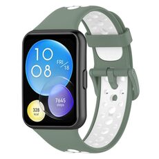 Per Huawei Watch Fit 2 Cinturino in silicone traspirante bicolore (verde chiaro + bianco)