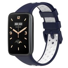 Per Xiaomi Mi Band 7 Pro Cinturino in silicone traspirante bicolore (blu notte + bianco)