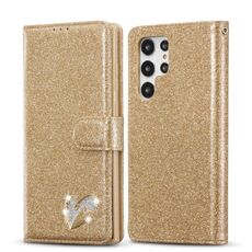 Per Samsung Galaxy S22 5G Glitter Powder Love Custodia in pelle per telefono (oro)