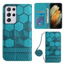 Per Samsung Galaxy S21 Ultra 5G Crossbody Football Texture Custodia magnetica per telefono in PU (azzurro)
