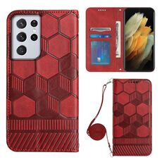 Per Samsung Galaxy S21 Ultra 5G Crossbody Football Texture Custodia magnetica per telefono in PU (rosso)