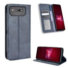 Per ASUS ROG Phone 6 / 6 Pro Custodia per telefono in pelle con fibbia magnetica Retro Texture (blu)
