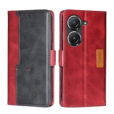 Per Asus Zenfone 9 Custodia per telefono in pelle con fibbia laterale a contrasto (rosso + nero)